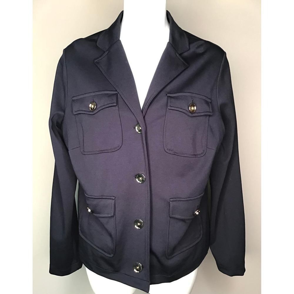 J. Jill Wearever Blazer Jacket Navy Knit Petite S Casual Work Preppy‎ Elevated